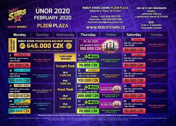 Únorové turnaje v Rebuy Stars Plzeň Plaza